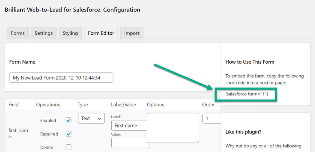 Salesforce WordPress - Web-to-Lead Form Shortcode